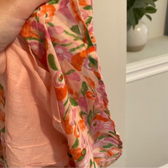 Banjanan Pink Peach Cotton Floral Mini Dress Medium - Picture 14 of 15